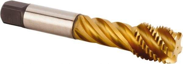 Kennametal - M30x3.50 Metric 5 Flute 6HX Modified Bottoming Spiral Flute Tap - Powdered Metal, TiCN/TiN Finish, 180mm OAL, Right Hand Flute, Right Hand Thread, Series T630 - USA Tool & Supply