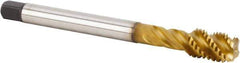 Kennametal - M18x2.50 Metric 4 Flute 6HX Modified Bottoming Spiral Flute Tap - Powdered Metal, TiCN/TiN Finish, 125mm OAL, Right Hand Flute, Right Hand Thread, Series T631 - USA Tool & Supply