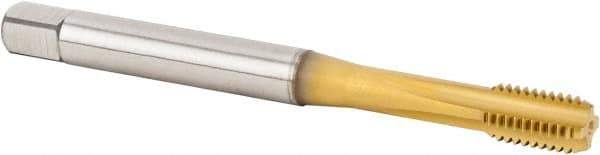Kennametal - M10x1.50 Metric Coarse 6HX 4 Flute TiCN/TiN Finish Powdered Metal Straight Flute Machine Tap - Bottoming, Right Hand Thread, 100mm OAL, 15mm Thread Length, Oversize, Through Coolant - Exact Industrial Supply
