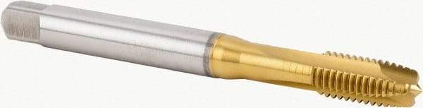Kennametal - M8x1.25 Metric Coarse, 3 Flute, TiN Finish, Powdered Metal Spiral Point Tap - Plug Chamfer, Right Hand Thread, 90mm OAL, 20mm Thread Length, 8mm Shank Diam, 6HX Class of Fit, Series T600 - Exact Industrial Supply