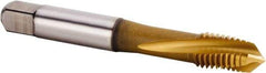 Kennametal - M8x1.25 Metric 3 Flute 6HX Plug Spiral Flute Tap - Powdered Metal, TiCN/TiN Finish, 68.83mm OAL, Left Hand Flute, Right Hand Thread, Series T620 - USA Tool & Supply