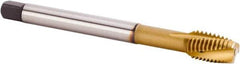 Kennametal - M18x2.50 Metric 4 Flute 6HX Plug Spiral Flute Tap - Powdered Metal, TiCN/TiN Finish, 125mm OAL, Left Hand Flute, Right Hand Thread, Series T621 - USA Tool & Supply