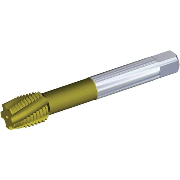 Kennametal - M20x2.50 Metric 4 Flute 6HX Plug Spiral Flute Tap - Powdered Metal, TiCN/TiN Finish, 140mm OAL, Left Hand Flute, Right Hand Thread, Series T620 - USA Tool & Supply