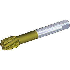 Kennametal - M20x2.50 Metric 4 Flute 6HX Plug Spiral Flute Tap - Powdered Metal, TiCN/TiN Finish, 140mm OAL, Left Hand Flute, Right Hand Thread, Series T620 - USA Tool & Supply