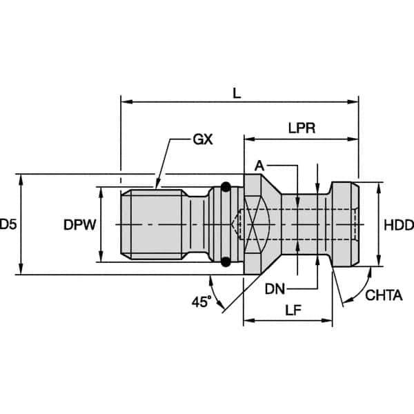 Kennametal - B Style, DV40 Taper, M16x2 Thread, 75° Angle Radius, Standard Retention Knob - 2-1/8" OAL, 0.7468" Knob Diam, 1.0236" from Knob to Flange, 0.6681" Pilot Diam, 0.2776" Coolant Hole, Through Coolant - Exact Industrial Supply