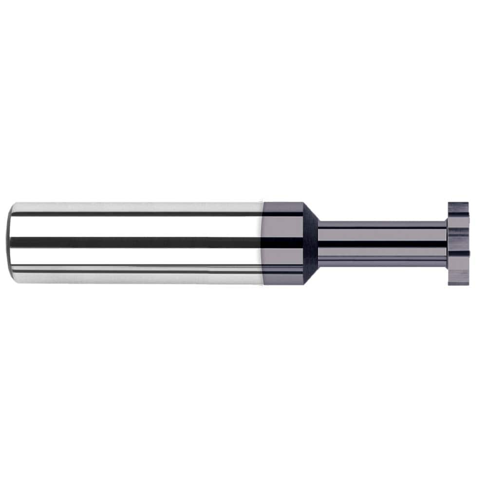 Woodruff Keyseat Cutter: 0.078″ Cut Dia, 0.031″ Cut Width, 1/8″ Shank Dia, Straight Tooth 1-1/2″ OAL, 4 Teeth, Solid Carbide, AlTiN Finish