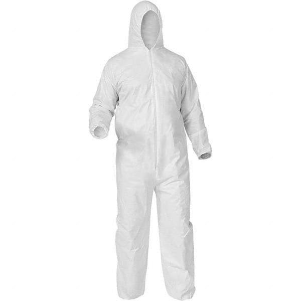 KleenGuard - Size 4XL Film Laminate General Purpose Coveralls - White, Zipper Closure, Elastic Cuffs, Elastic Ankles, Serged Seams - USA Tool & Supply