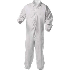 KleenGuard - Size 4XL Film Laminate General Purpose Coveralls - White, Zipper Closure, Elastic Cuffs, Elastic Ankles, Serged Seams - USA Tool & Supply