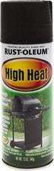 Rust-Oleum - Black, Satin, High-Heat Spray Paint - 10 to 12 Sq Ft per Can, 12 oz Container, Use on Metal - USA Tool & Supply