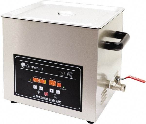 Graymills - Bench Top Water-Based Ultrasonic Cleaner - 1.7 Gal Max Operating Capacity, 304 Stainless Steel Tank, 304.8mm High x 13" Long x 7" Wide, 120 Input Volts - USA Tool & Supply