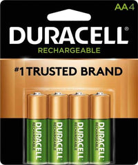 Duracell - Size AA, NiMH, 4 Pack, Standard Battery - 1.2 Volts, Button Tab Terminal, 61951-2:2003-04 - USA Tool & Supply