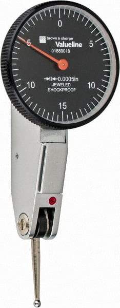 TESA Brown & Sharpe - 0.03 Inch Range, Horizontal Dial Test Indicator - 1.26 Inch Black Dial, 0-15-0 Dial Reading - USA Tool & Supply