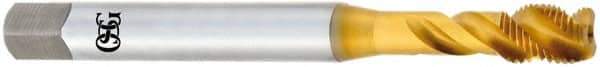 OSG - 7/8-14 UNF 4 Flute 2B Modified Bottoming Spiral Flute Tap - Vanadium High Speed Steel, TiN Finish, 140mm OAL, Right Hand Flute, Right Hand Thread, Series 230 - USA Tool & Supply