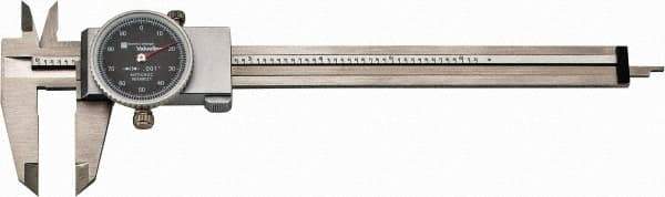 TESA Brown & Sharpe - 0" to 6" Range, 0.001" Graduation, 0.1" per Revolution, Dial Caliper - Black Face, 1.5" Jaw Length, Accurate to 0.02mm/0.03mm - USA Tool & Supply