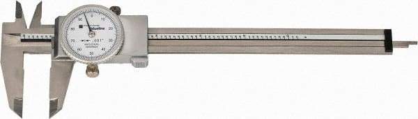 TESA Brown & Sharpe - 0" to 6" Range, 0.001" Graduation, 0.1" per Revolution, Dial Caliper - White Face, 1.5" Jaw Length, Accurate to 0.02mm/0.03mm - USA Tool & Supply