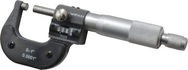 Value Collection - 0 to 1" Range, 0.0001" Graduation, Mechanical Outside Micrometer - Ratchet Stop Thimble, Digital Counter - USA Tool & Supply
