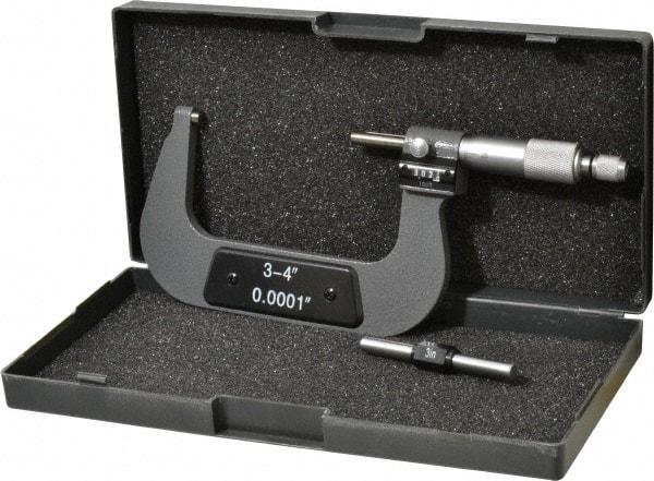 Value Collection - 3 to 4" Range, 0.0001" Graduation, Mechanical Outside Micrometer - Ratchet Stop Thimble, Digital Counter - USA Tool & Supply