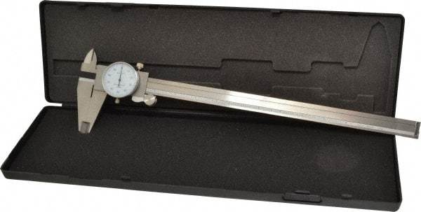 Value Collection - 0" to 12" Range, 0.001" Graduation, 0.1" per Revolution, Dial Caliper - White Face - USA Tool & Supply