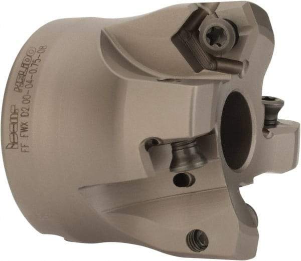 Iscar - 4 Inserts, 1.37" Cutter Diam, 0.08" Max Depth of Cut, Indexable High-Feed Face Mill - 3/4" Arbor Hole Diam, 1-3/4" High, FF FWX-08 Toolholder, H600 WXCU 08 Inserts, Series FF FWX - USA Tool & Supply