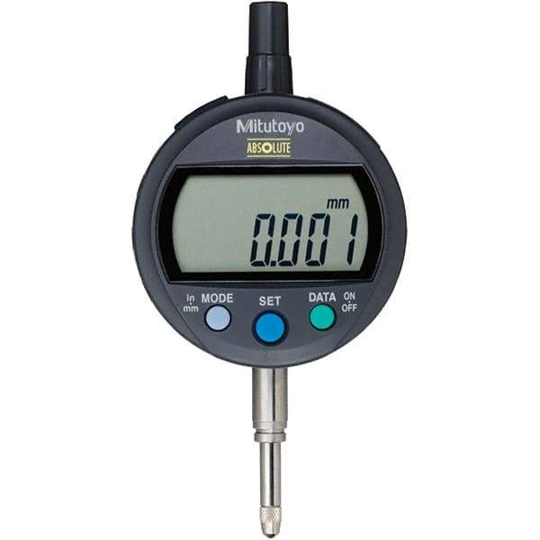 Mitutoyo - 0 to 12.7mm Range, 0.001mm Graduation, Electronic Drop Inidicator - Flat Back, 0.003mm Accuracy, LCD Display, Metric - USA Tool & Supply