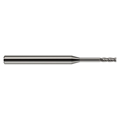 Miniature End Mills - Long Reach, Standard Flute - 0.1180″ Cutter Diameter × 0.3540″ Length of Cut × 0.9500″ Reach Carbide Square End Mill, 4 Flutes - Exact Industrial Supply