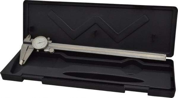 Value Collection - 0" to 12" Range, 0.001" Graduation, 0.2" per Revolution, Dial Caliper - White Face, 2.36" Jaw Length - USA Tool & Supply