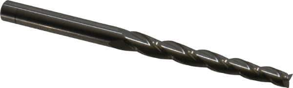 Accupro - 1° Taper Angle per Side, 3/16" Small End Diam, 1-7/8" LOC, Solid Carbide 3 Flute Tapered Square End Mill - 3-1/2" OAL, 1/4" Shank Diam, Spiral Flute - USA Tool & Supply