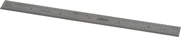 SPI - 6" Long, 1/100, 1/10" and 0.5, 1mm Graduation, Flexible Steel Rule - Decimal/Metric Graduation Style, 1/2" Wide, Silver, Satin Chrome Finish - USA Tool & Supply