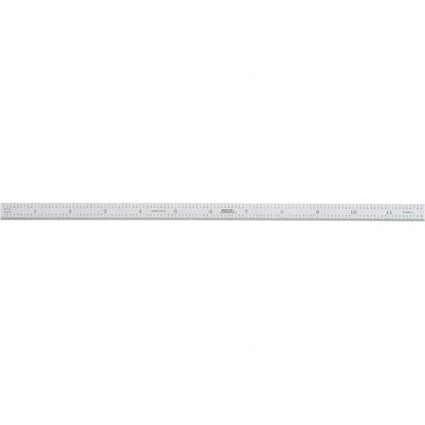 SPI - 12" Long, 1/100, 1/10" and 0.5, 1mm Graduation, Flexible Steel Rule - Decimal/Metric Graduation Style, 1/2" Wide, Silver, Satin Chrome Finish - USA Tool & Supply