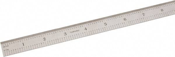 SPI - 18" Long, 1/100, 1/10" and 0.5, 1mm Graduation, Flexible Steel Rule - Decimal/Metric Graduation Style, 3/4" Wide, Silver, Satin Chrome Finish - USA Tool & Supply
