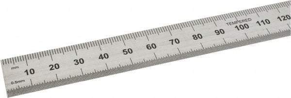SPI - 450mm Long, 0.5, 1mm Graduation, Flexible Steel Rule - Metric Graduation Style, 3/4" Wide, Silver, Satin Chrome Finish - USA Tool & Supply