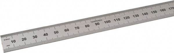 SPI - 600mm Long, 0.5, 1mm Graduation, Flexible Steel Rule - Metric Graduation Style, 3/4" Wide, Silver, Satin Chrome Finish - USA Tool & Supply