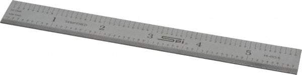 SPI - 6" Long, 1/100, 1/10" and 0.5, 1mm Graduation, Rigid Steel Rule - Decimal/Metric Graduation Style, 3/4" Wide, Silver, Satin Chrome Finish - USA Tool & Supply