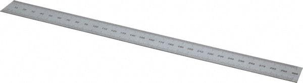 SPI - 12" Long, 1/100, 1/10" and 0.5, 1mm Graduation, Rigid Steel Rule - Decimal/Metric Graduation Style, 1" Wide, Silver, Satin Chrome Finish - USA Tool & Supply