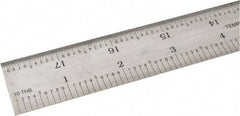SPI - 18" Long, 1/100, 1/10" and 0.5, 1mm Graduation, Rigid Steel Rule - Decimal/Metric Graduation Style, 1-1/8" Wide, Silver, Satin Chrome Finish - USA Tool & Supply