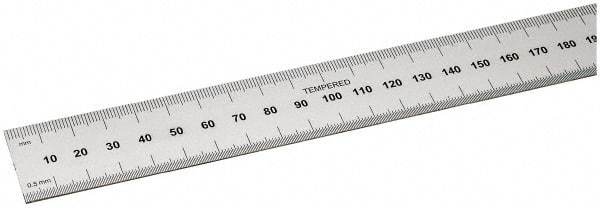 SPI - 18" Long, 0.5, 1mm Graduation, Rigid Steel Rule - Metric Graduation Style, 1-1/8" Wide, Silver, Satin Chrome Finish - USA Tool & Supply