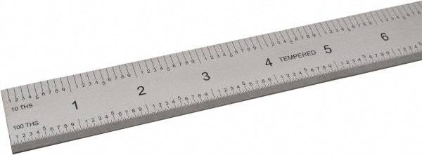 SPI - 24" Long, 1/100, 1/10" and 0.5, 1mm Graduation, Rigid Steel Rule - Decimal/Metric Graduation Style, 1-1/8" Wide, Silver, Satin Chrome Finish - USA Tool & Supply