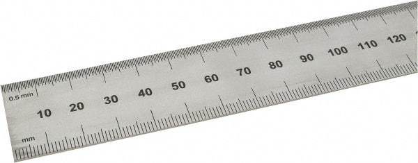 SPI - 24" Long, 0.5, 1mm Graduation, Rigid Steel Rule - Metric Graduation Style, 1-1/8" Wide, Silver, Satin Chrome Finish - USA Tool & Supply