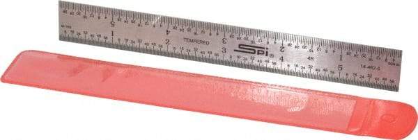 SPI - 6" Long, 1/64, 1/32, 1/16, 1/8" Graduation, Rigid Steel Rule - 4R Graduation Style, 3/4" Wide, Silver - USA Tool & Supply