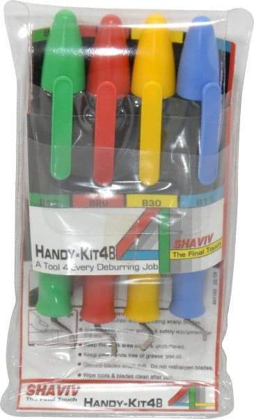 Shaviv - 8 Piece, High Speed Steel Blade, Hand Deburring Tool Set - B Blade Holder, For Hole Edge, Straight Edge - USA Tool & Supply