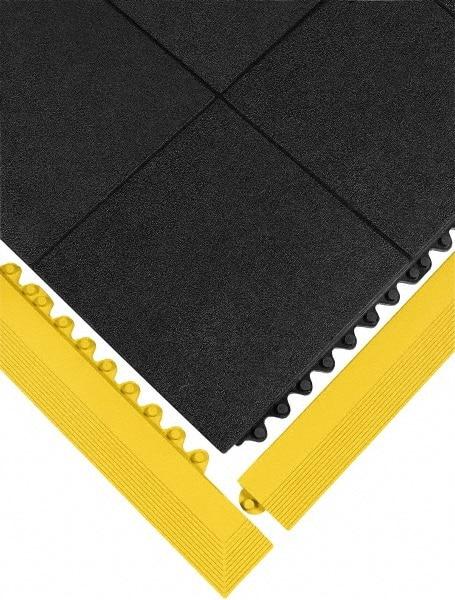 Wearwell - 39" Long x 3" Wide x 5/8" Thick, Anti-Fatigue Modular Matting Ramp Edge - Male, Yellow, For Dry & Wet Areas, Series 572 - USA Tool & Supply