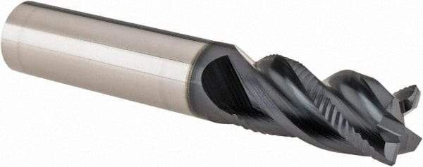 Iscar - 1/2" Diam, 1" LOC, 4 Flute Solid Carbide Roughing & Finishing Corner Chamfer End Mill - TiAlN Finish, 3" OAL, 1/2" Shank Diam, Straight Shank, 38° Helix, Centercutting, Regular Length - USA Tool & Supply