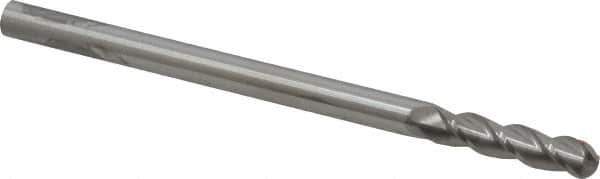 Accupro - 3/8" Diam, 1-1/2" LOC, 3 Flute Solid Carbide Ball End Mill - Uncoated, Single End, 6" OAL, 3/8" Shank Diam, Spiral Flute - USA Tool & Supply