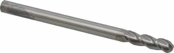 Accupro - 7/16" Diam, 1-1/2" LOC, 3 Flute Solid Carbide Ball End Mill - Uncoated, Single End, 6" OAL, 7/16" Shank Diam, Spiral Flute - USA Tool & Supply