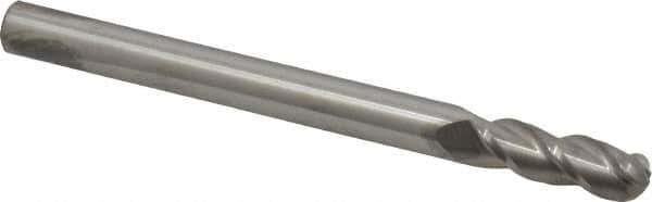 Accupro - 1/2" Diam, 1-1/2" LOC, 3 Flute Solid Carbide Ball End Mill - Uncoated, Single End, 6" OAL, 1/2" Shank Diam, Spiral Flute - USA Tool & Supply