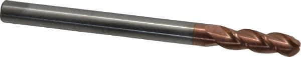 Accupro - 5/16" Diam, 1" LOC, 3 Flute Solid Carbide Ball End Mill - TiCN Finish, Single End, 4" OAL, 5/16" Shank Diam, Spiral Flute - USA Tool & Supply