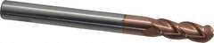 Accupro - 3/8" Diam, 1" LOC, 3 Flute Solid Carbide Ball End Mill - TiCN Finish, Single End, 4" OAL, 3/8" Shank Diam, Spiral Flute - USA Tool & Supply
