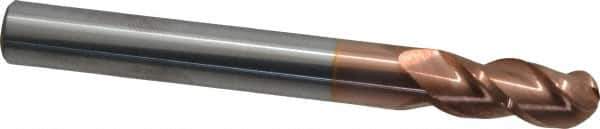 Accupro - 7/16" Diam, 1" LOC, 3 Flute Solid Carbide Ball End Mill - TiCN Finish, Single End, 4" OAL, 7/16" Shank Diam, Spiral Flute - USA Tool & Supply
