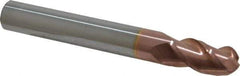 Accupro - 1/2" Diam, 1" LOC, 3 Flute Solid Carbide Ball End Mill - TiCN Finish, Single End, 4" OAL, 1/2" Shank Diam, Spiral Flute - USA Tool & Supply