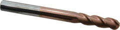 Accupro - 9/16" Diam, 2" LOC, 3 Flute Solid Carbide Ball End Mill - TiCN Finish, Single End, 6" OAL, 9/16" Shank Diam, Spiral Flute - USA Tool & Supply